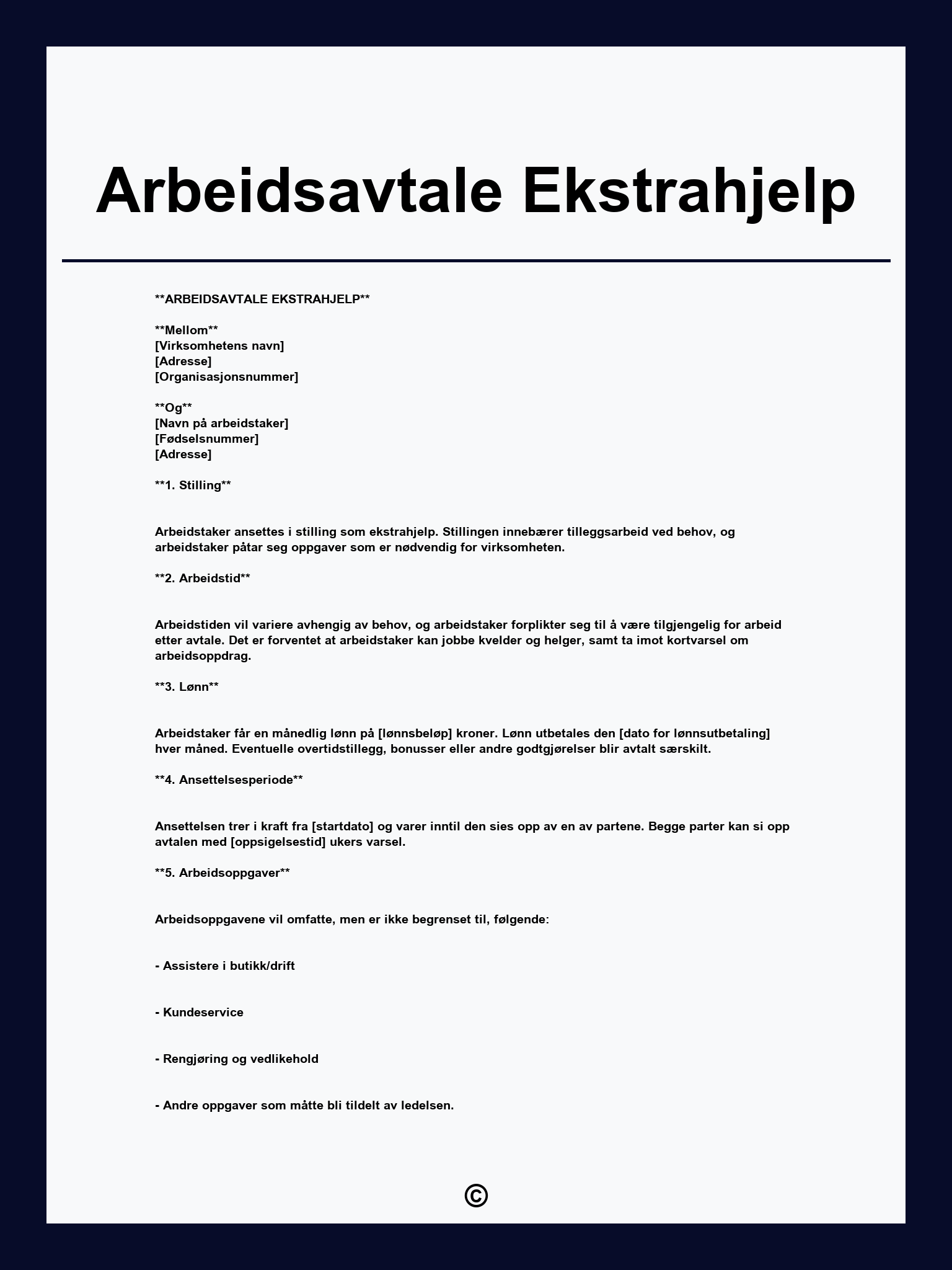 Arbeidsavtale Ekstrahjelp