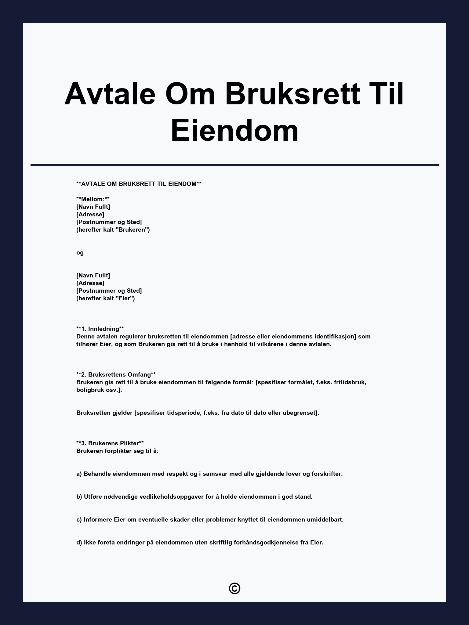 Avtale Om Bruksrett Til Eiendom