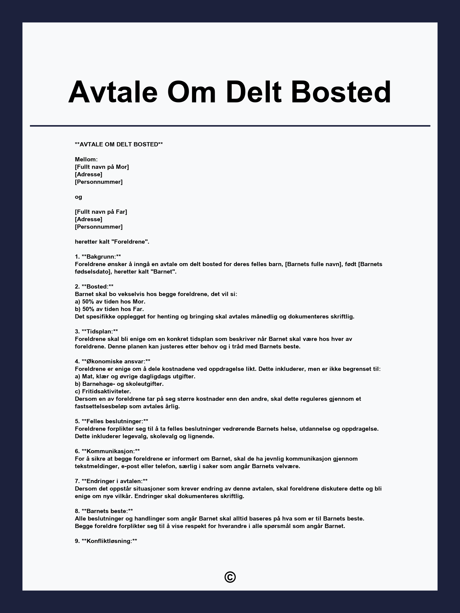 Avtale Om Delt Bosted