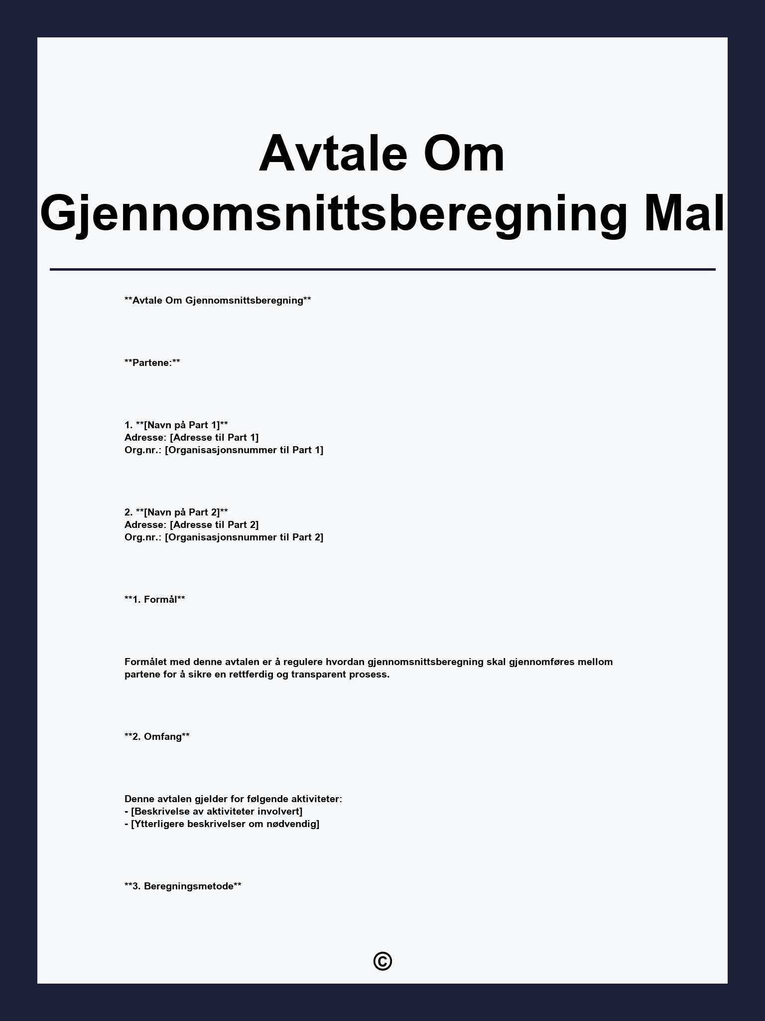 Avtale Om Gjennomsnittsberegning Mal