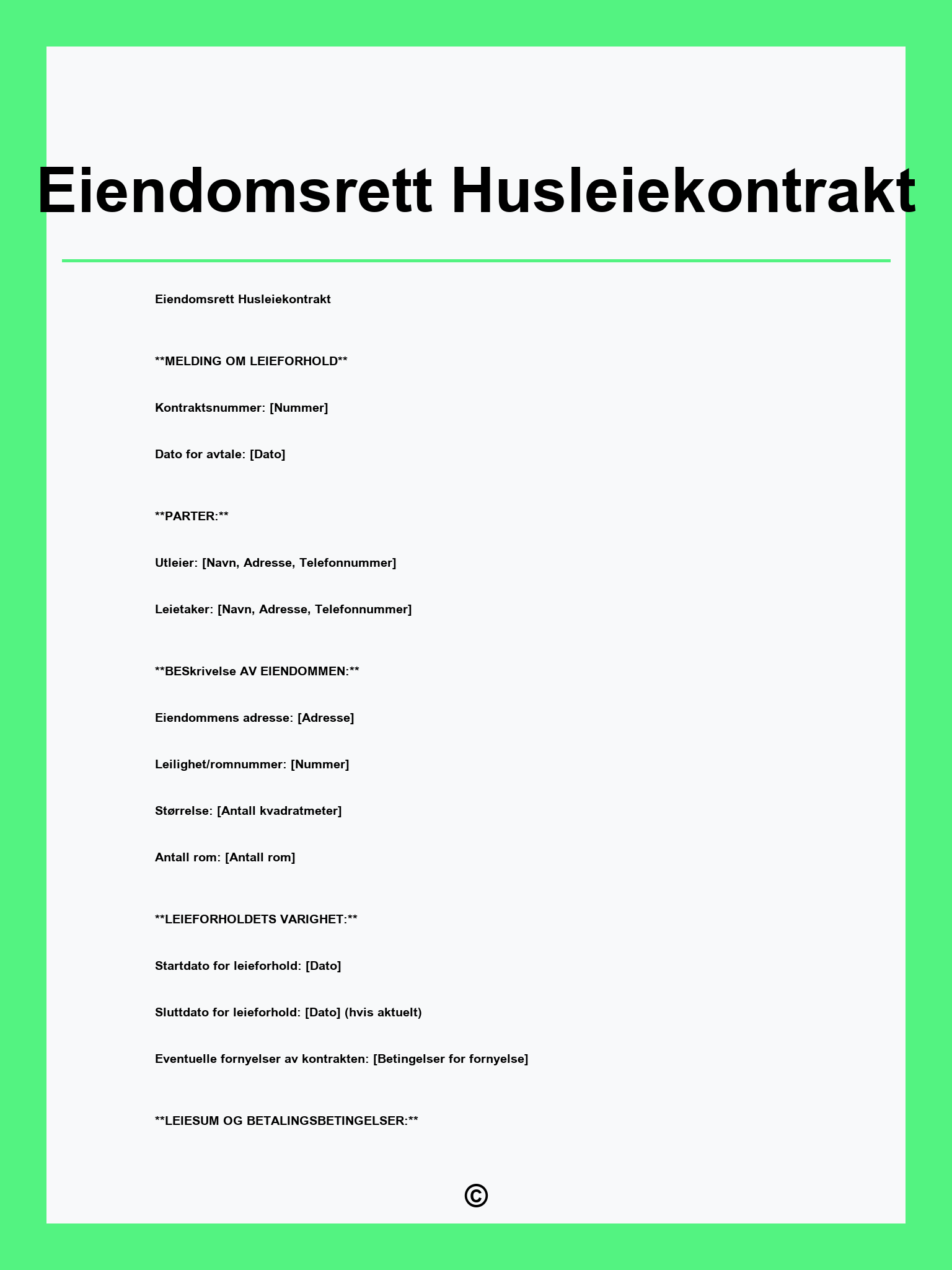 Eiendomsrett Husleiekontrakt