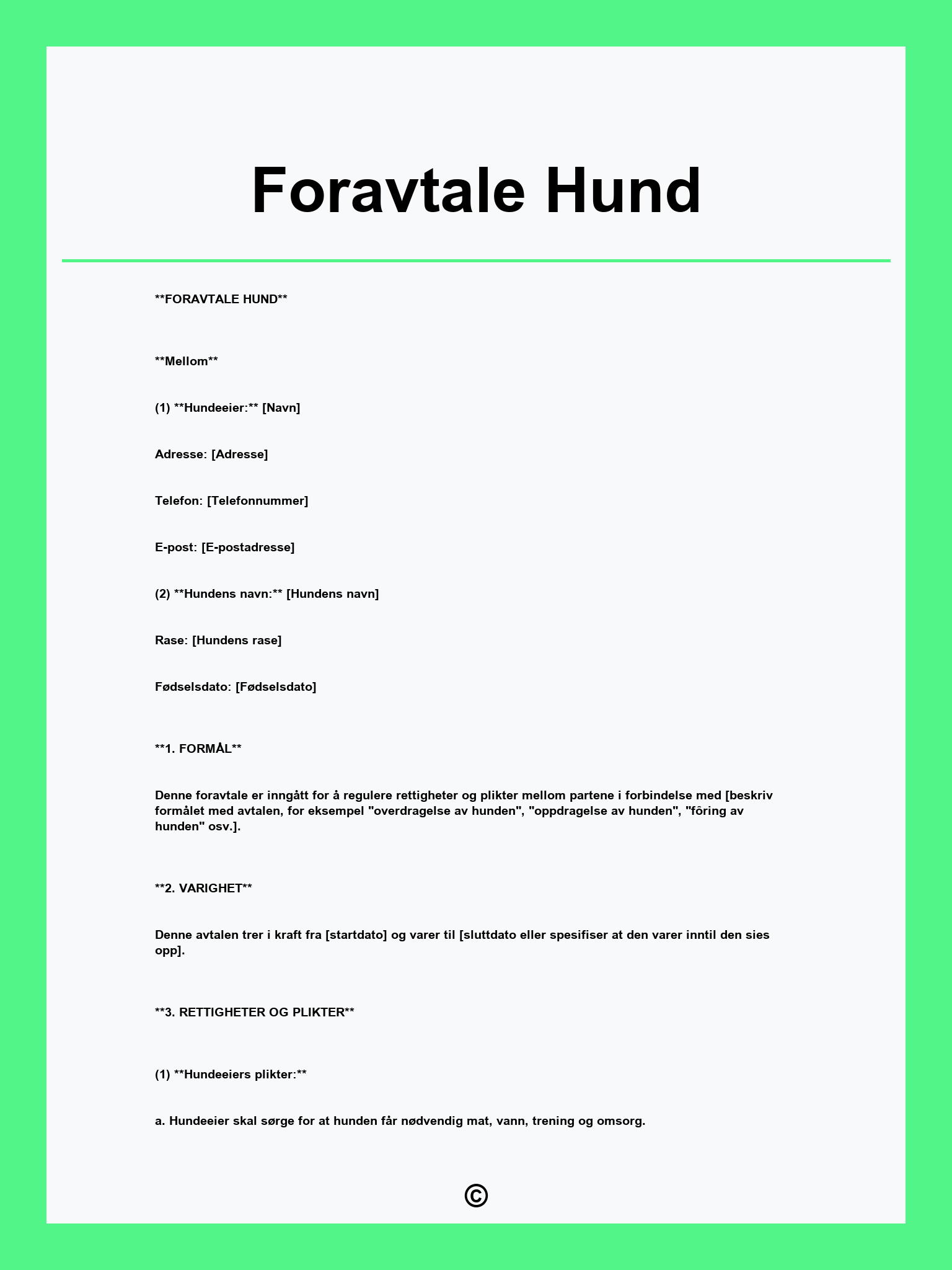 Foravtale Hund