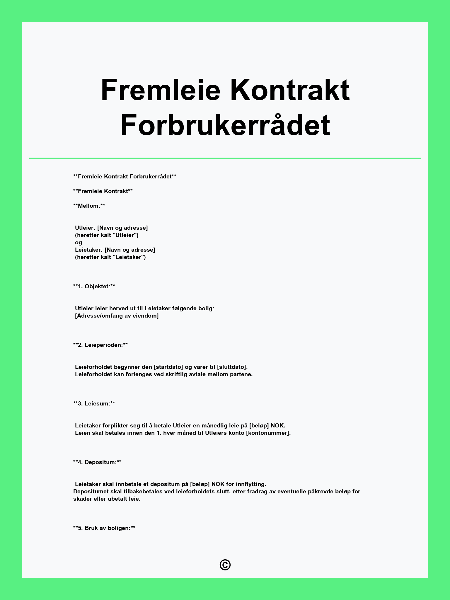 Fremleie Kontrakt Forbrukerrådet