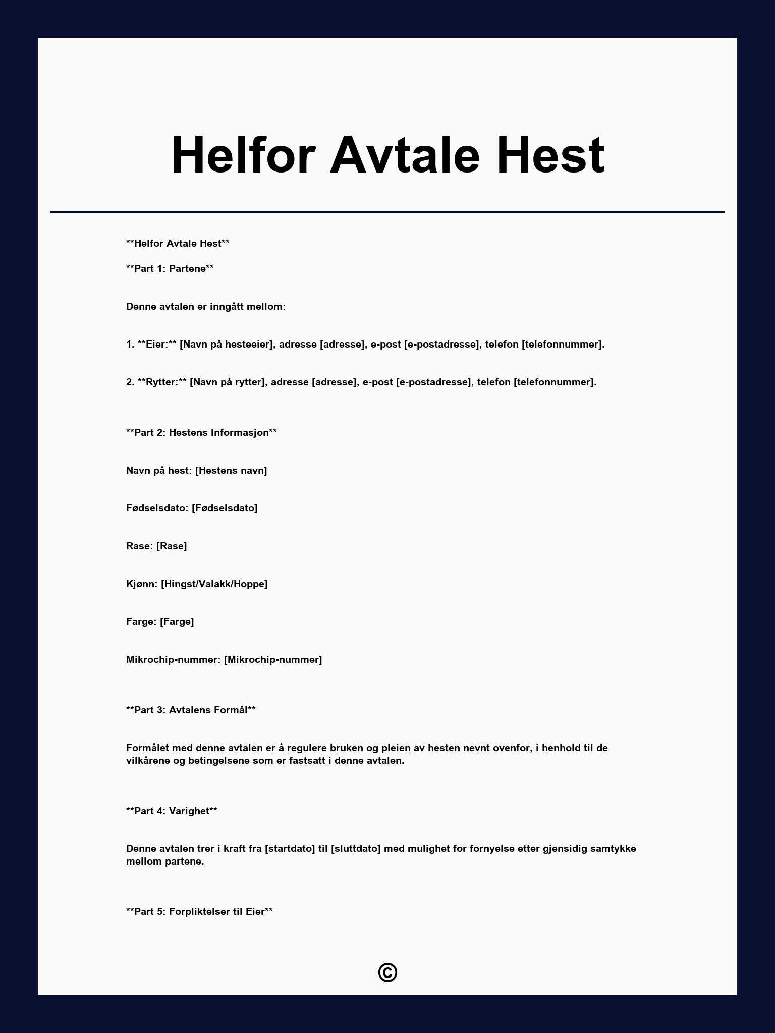 Helfor Avtale Hest