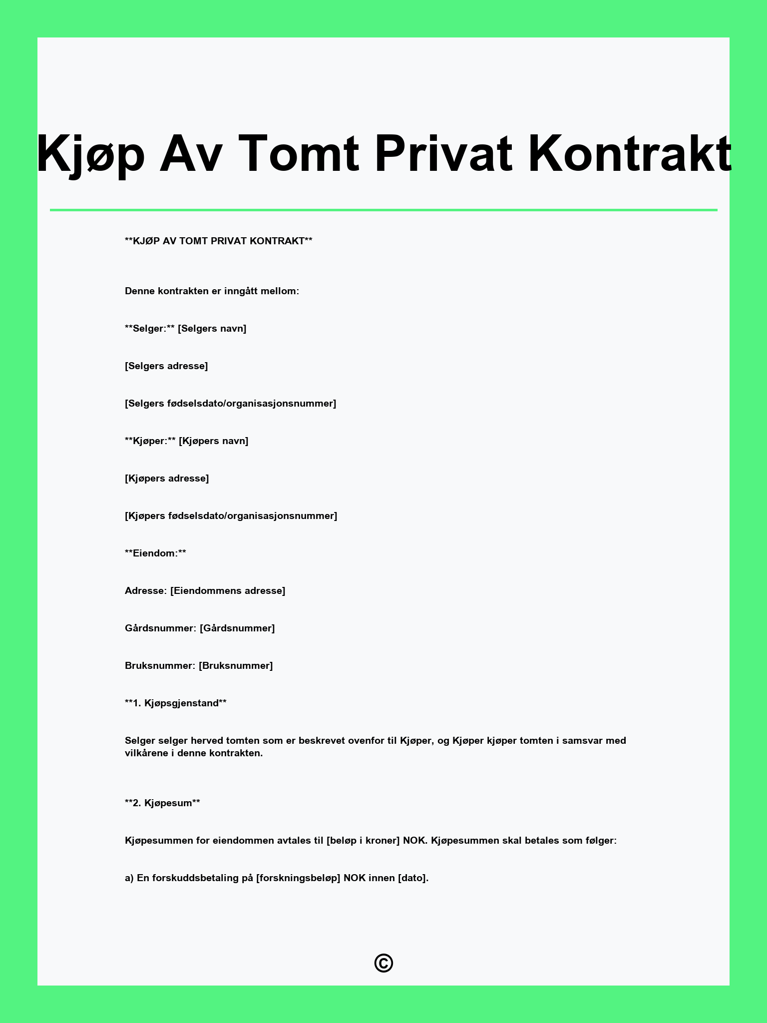 Kjøp Av Tomt Privat Kontrakt