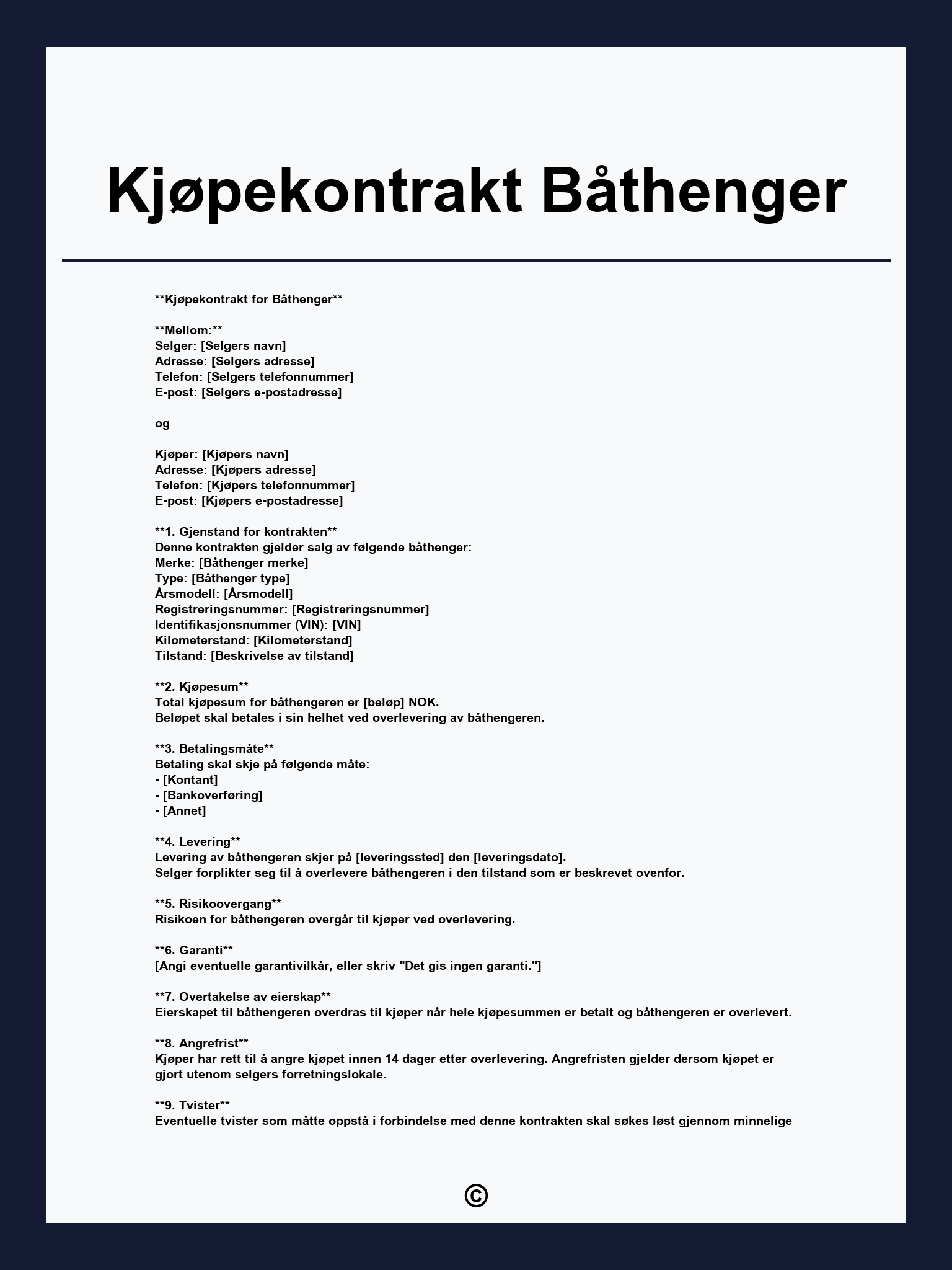 Kjøpekontrakt Båthenger