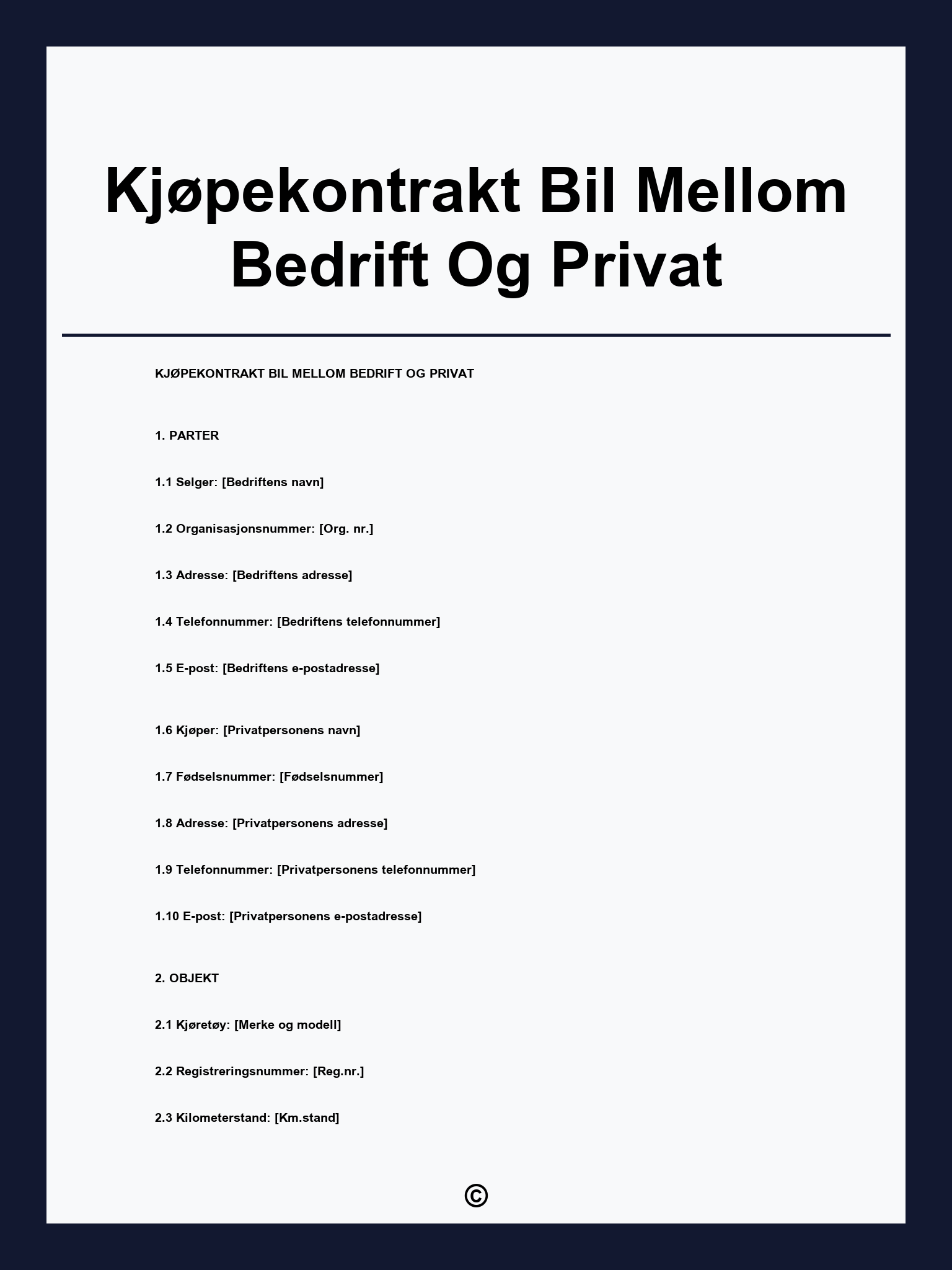Kjøpekontrakt Bil Mellom Bedrift Og Privat