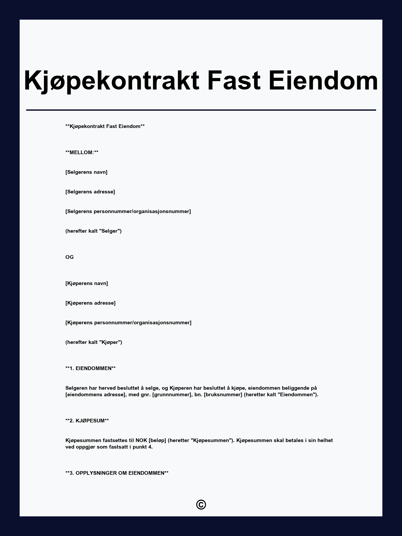 Kjøpekontrakt Fast Eiendom