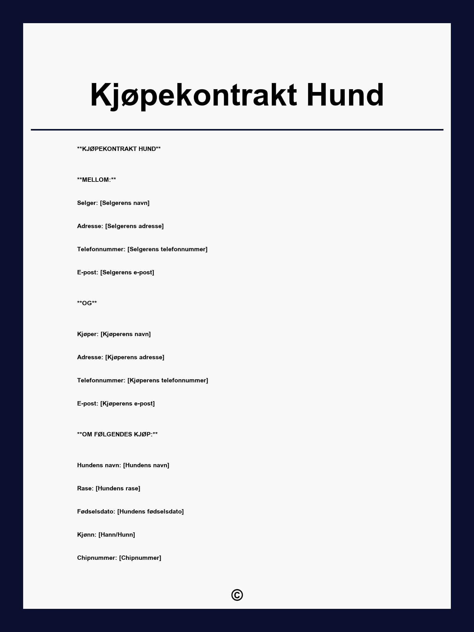 Kjøpekontrakt Hund