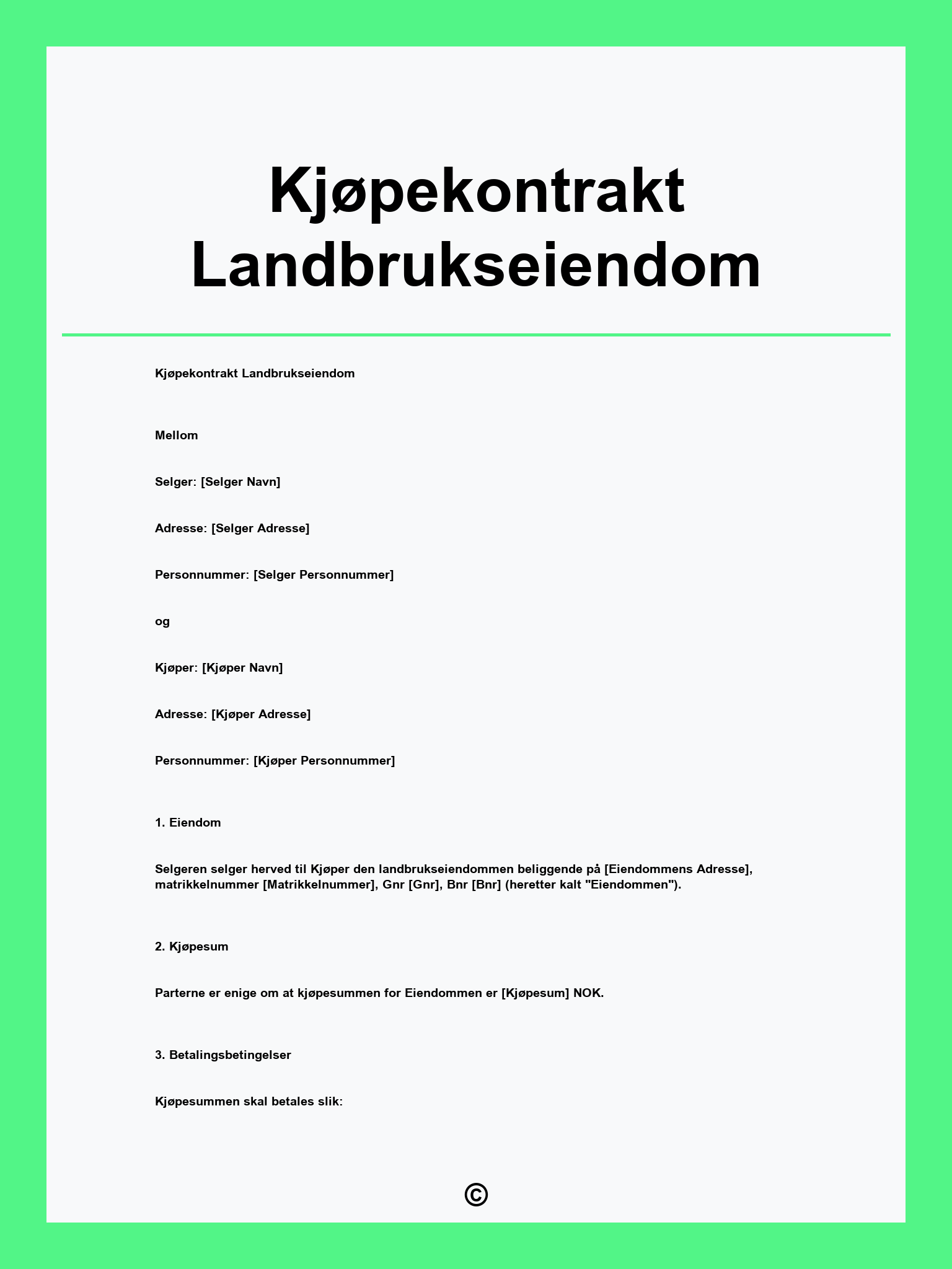 Kjøpekontrakt Landbrukseiendom