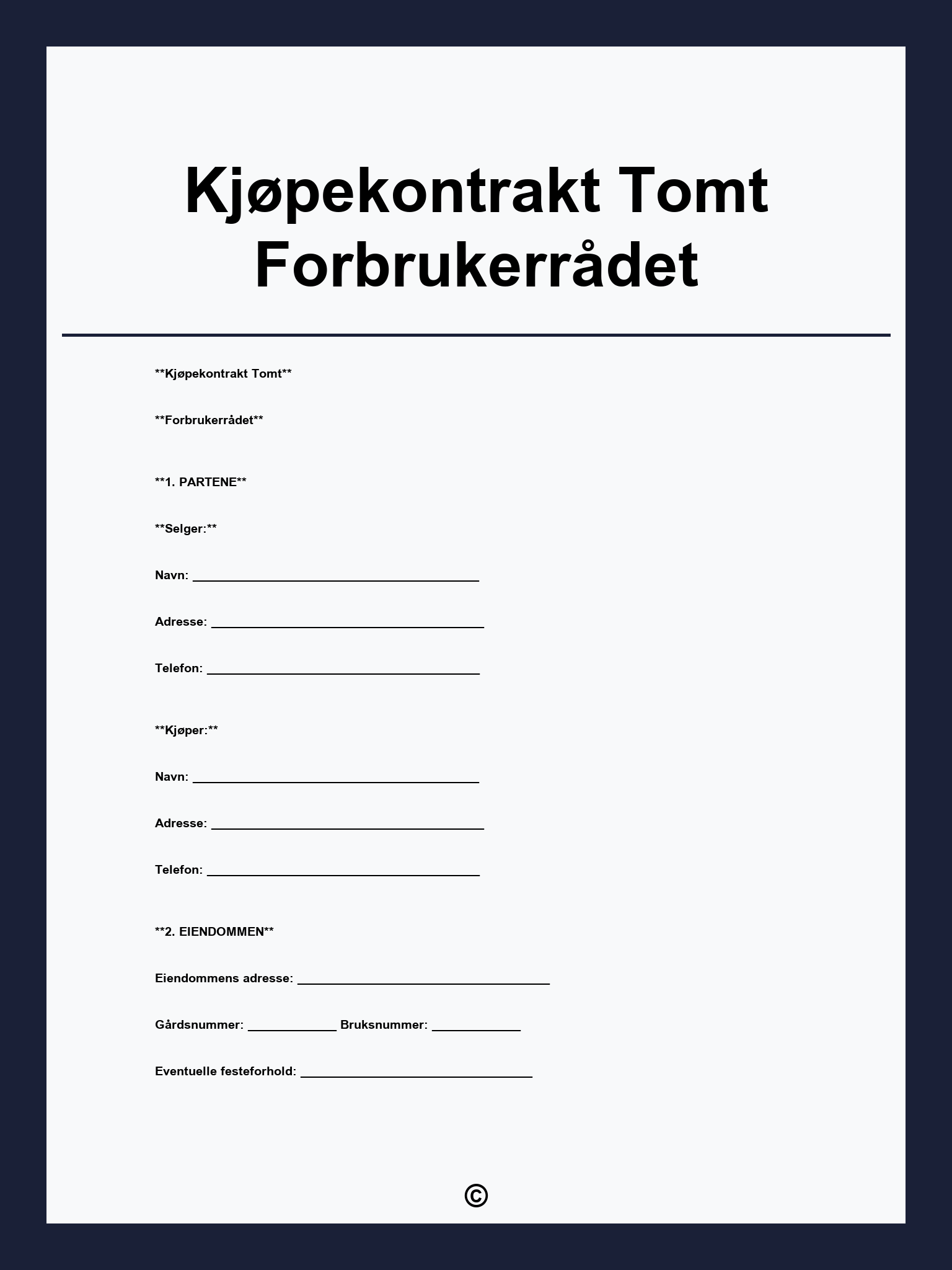 Kjøpekontrakt Tomt Forbrukerrådet