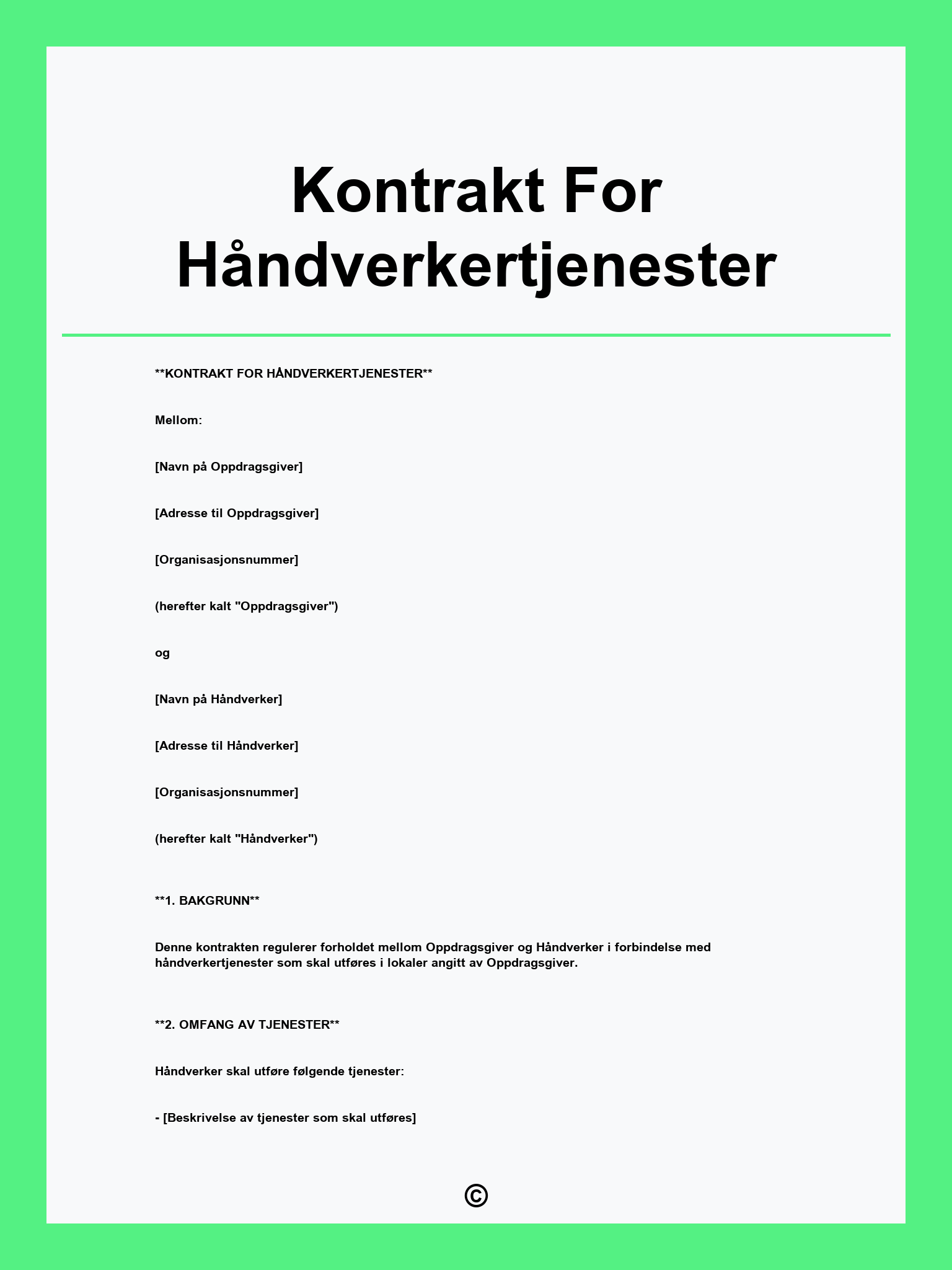 Kontrakt For Håndverkertjenester