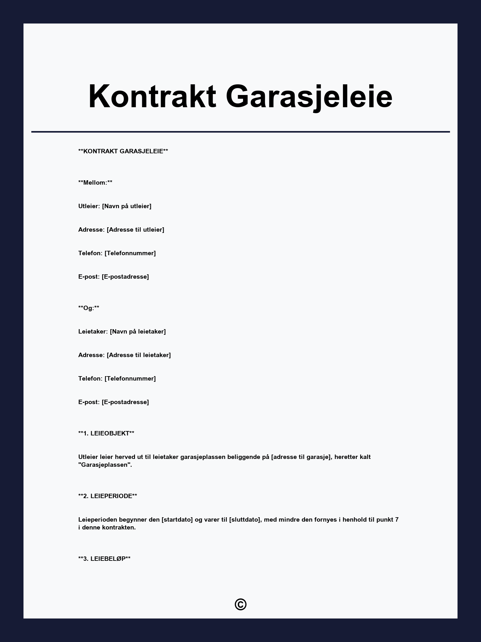 Kontrakt Garasjeleie