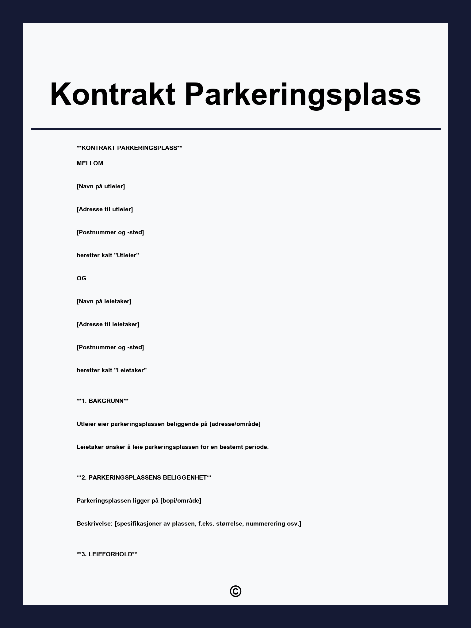 Kontrakt Parkeringsplass