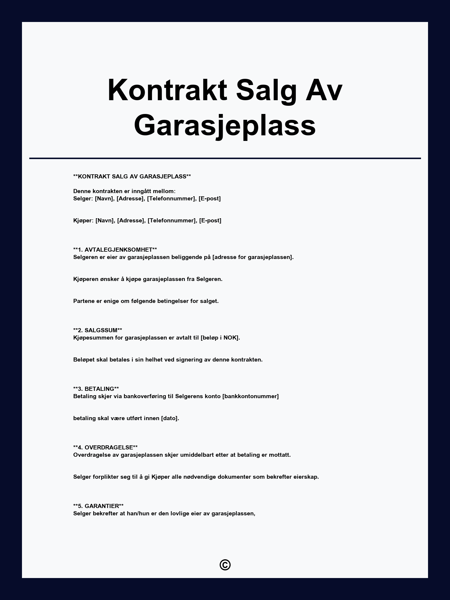 Kontrakt Salg Av Garasjeplass