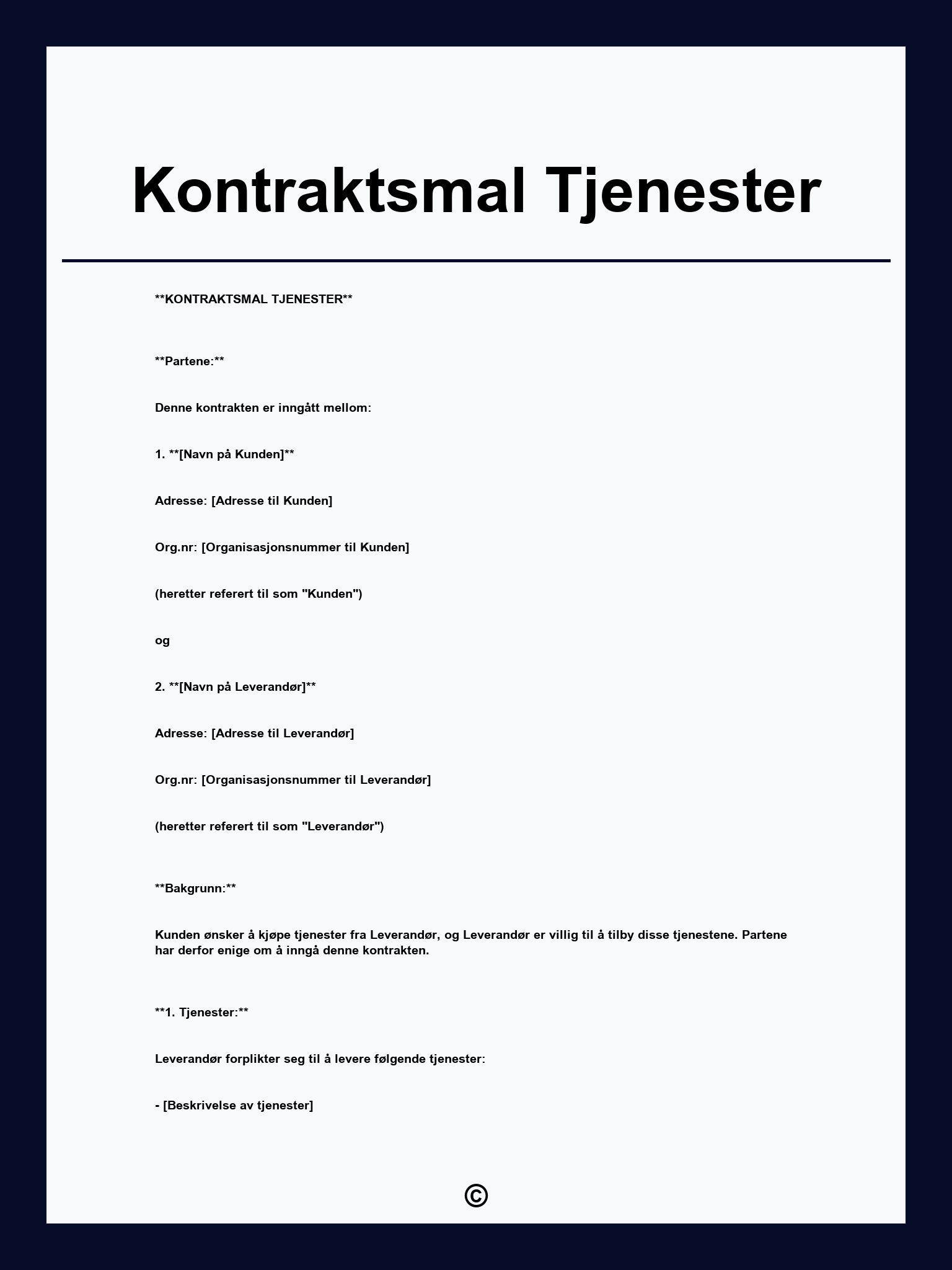 Kontraktsmal Tjenester