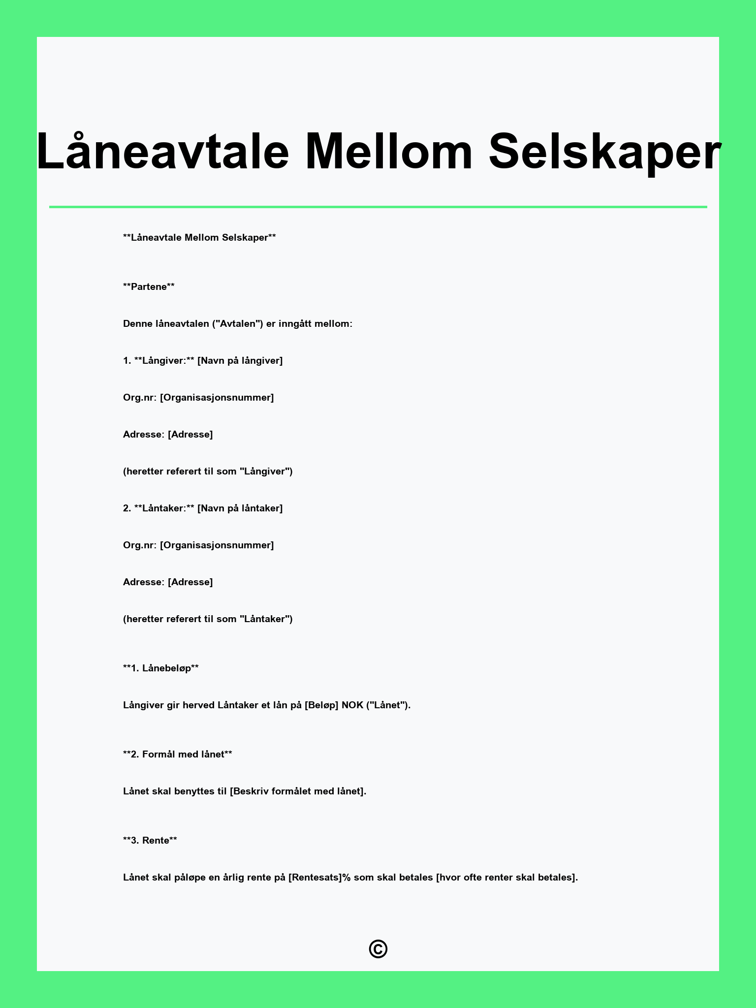 Låneavtale Mellom Selskaper