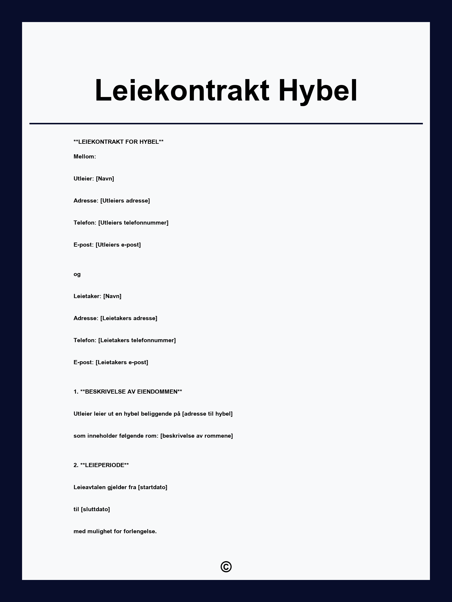 Leiekontrakt Hybel