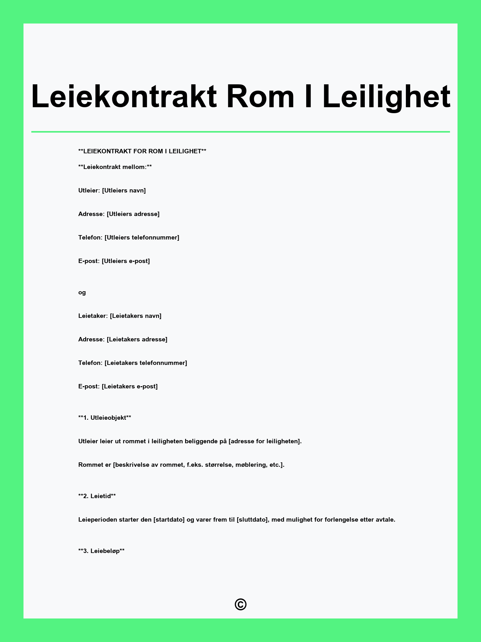Leiekontrakt Rom I Leilighet