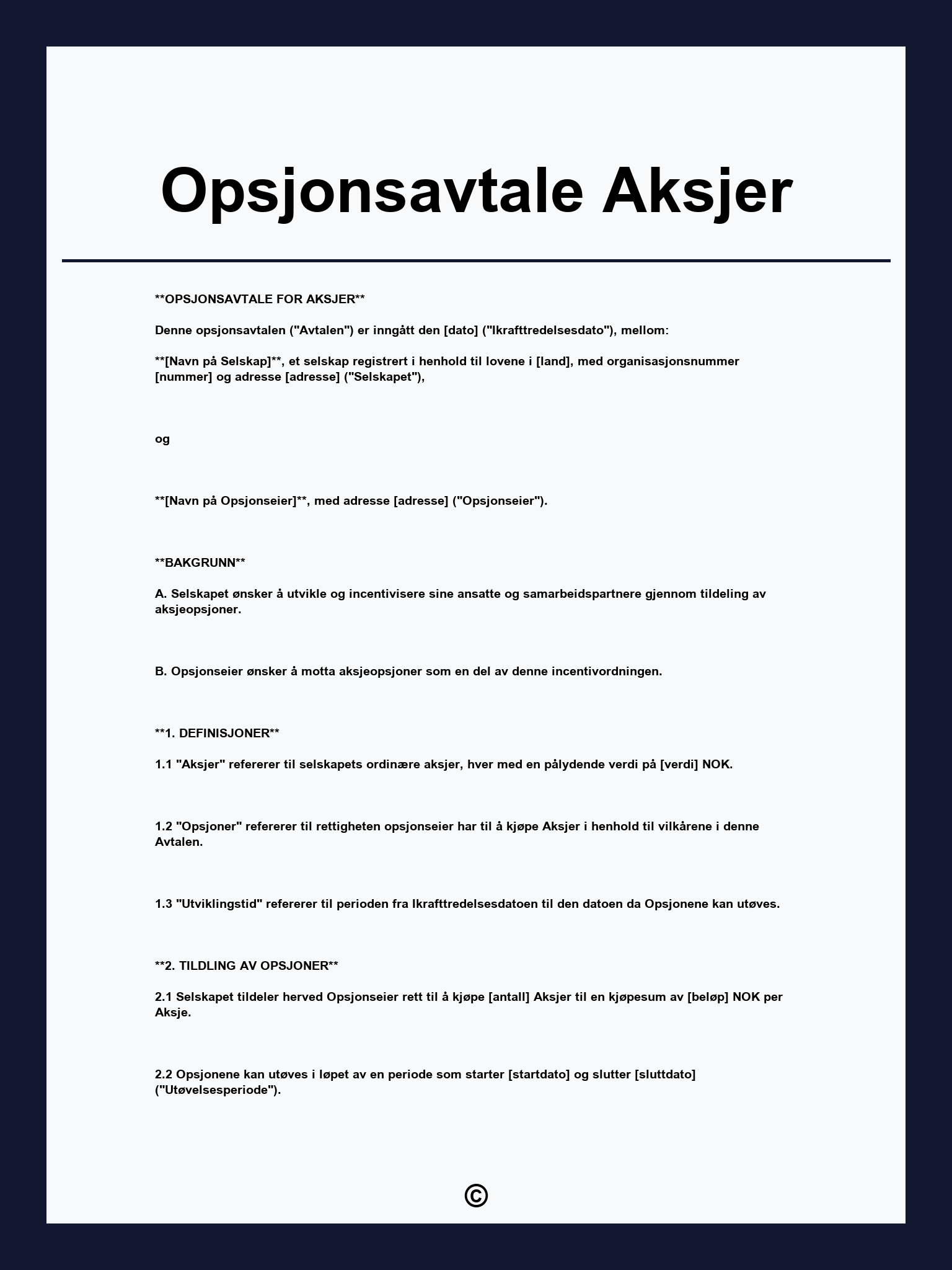 Opsjonsavtale Aksjer