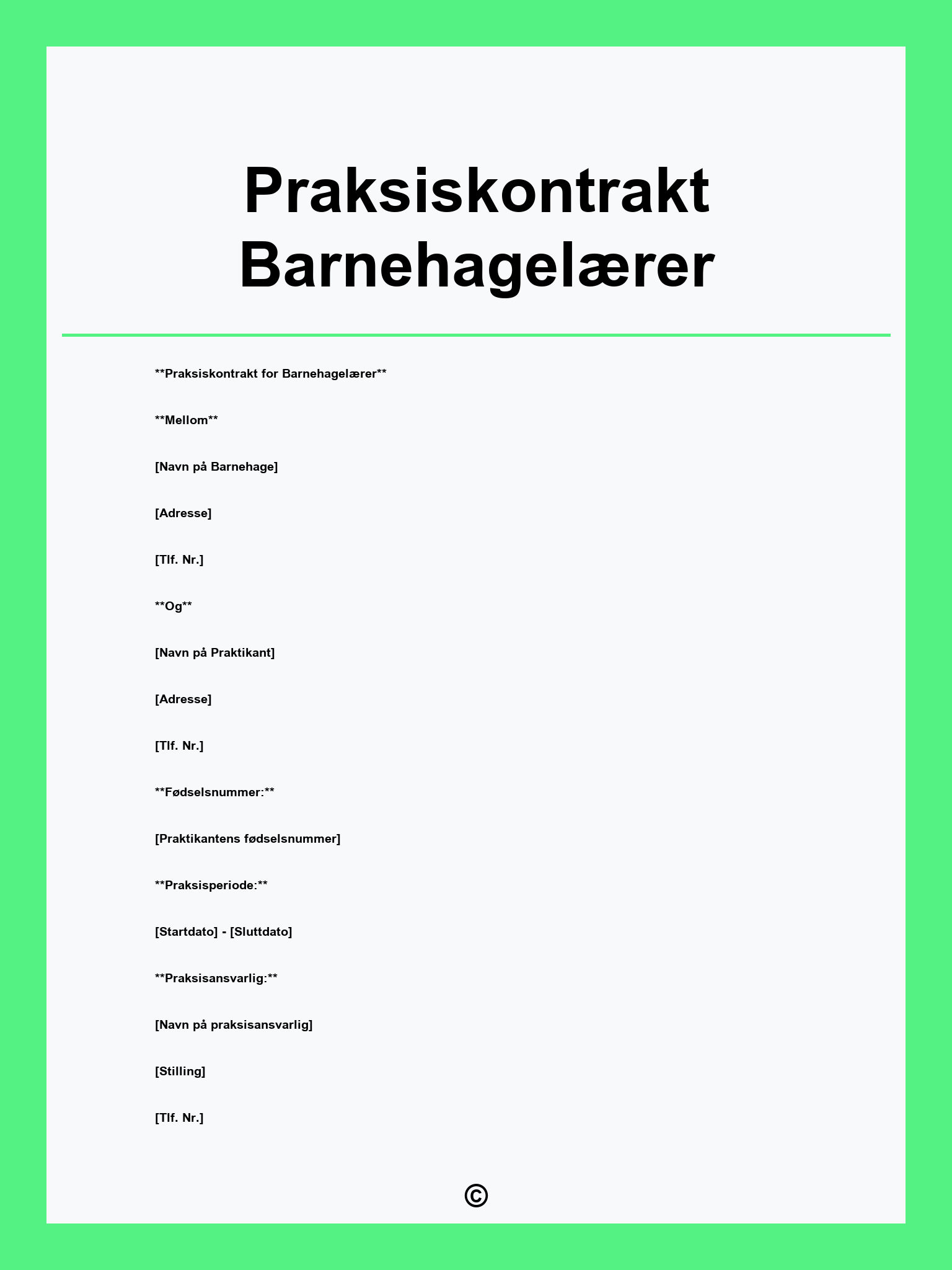 Praksiskontrakt Barnehagelærer