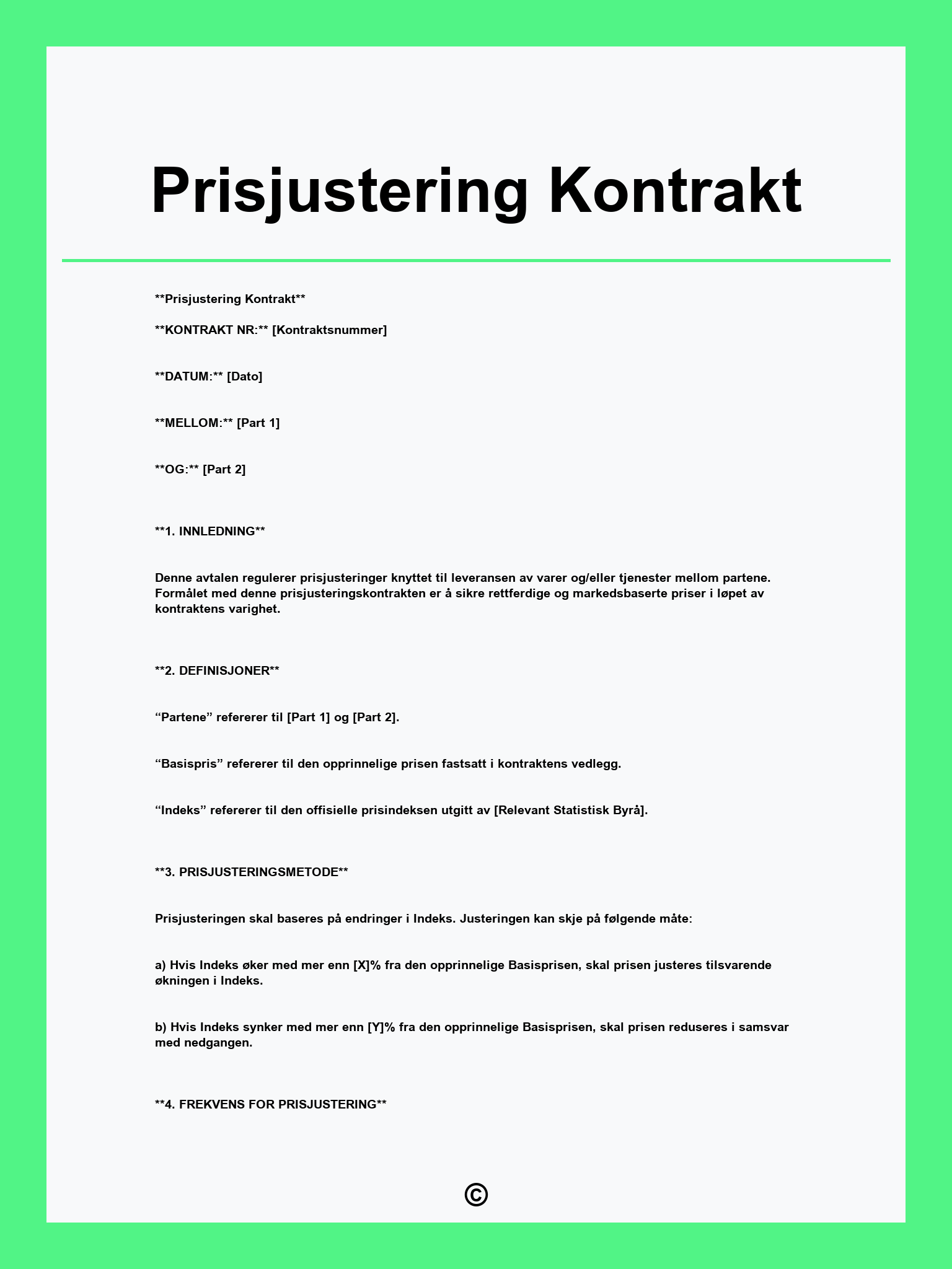 Prisjustering Kontrakt