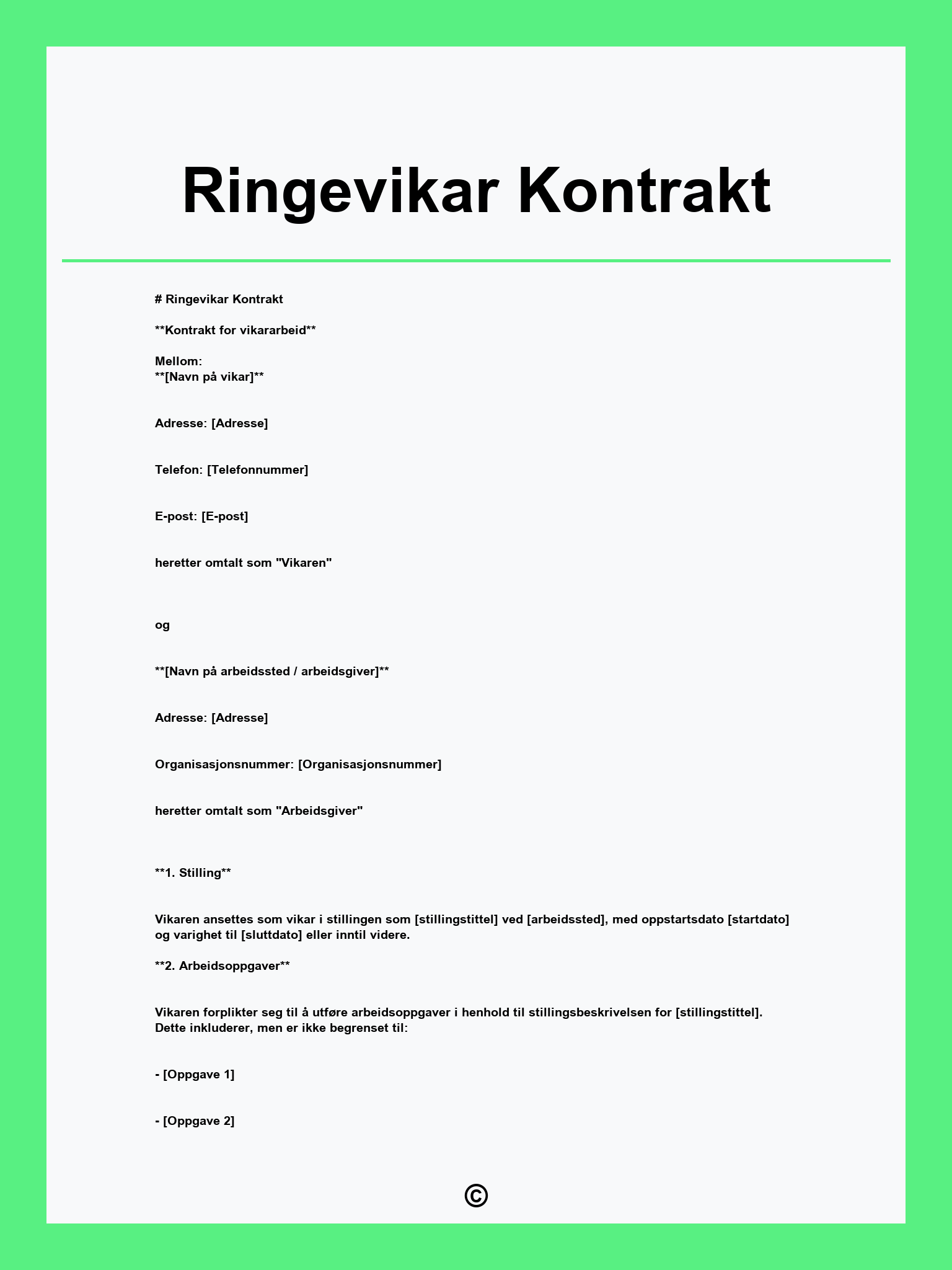 Ringevikar Kontrakt