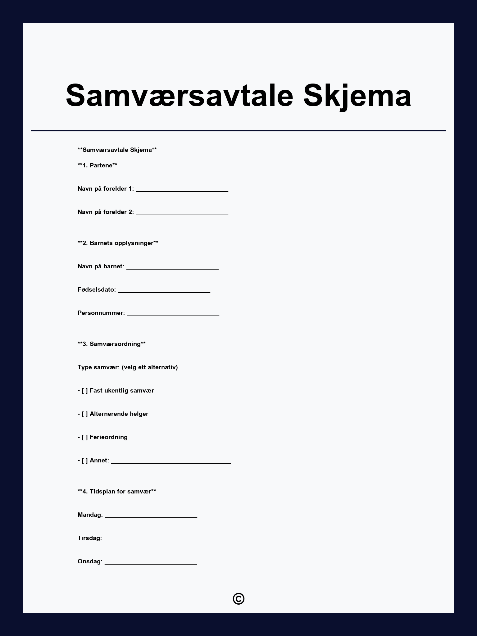 Samv rsavtale Skjema Samv rsavtale Skjema