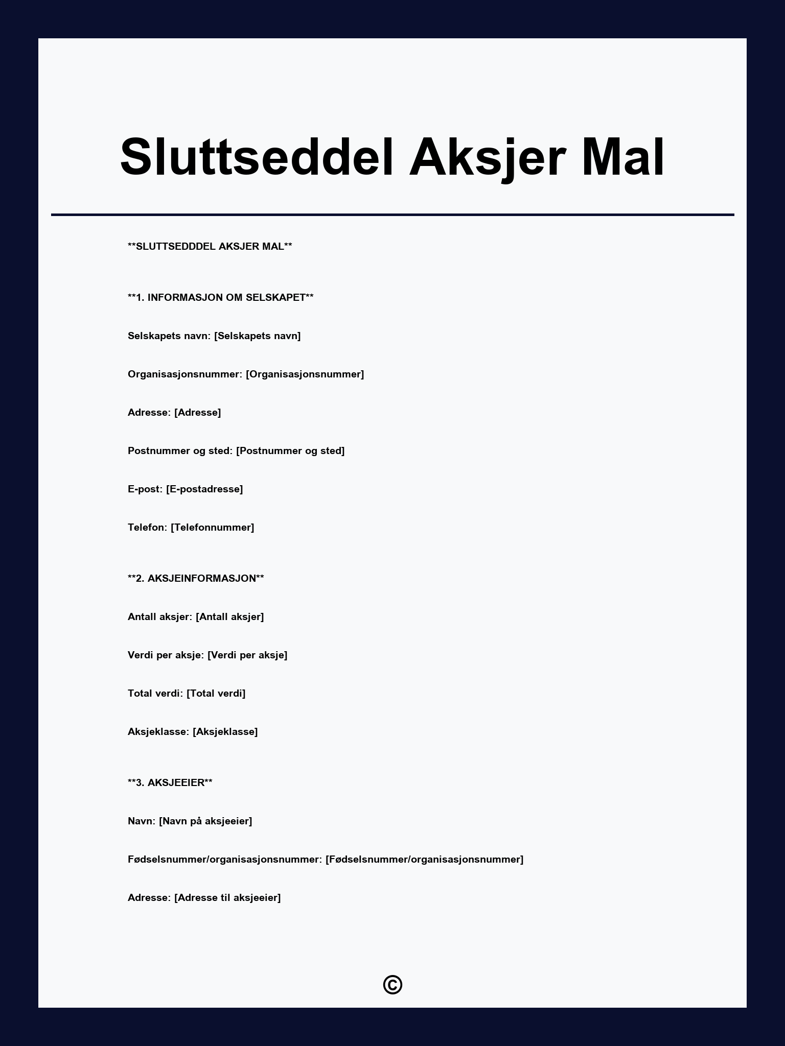 Sluttseddel Aksjer Mal